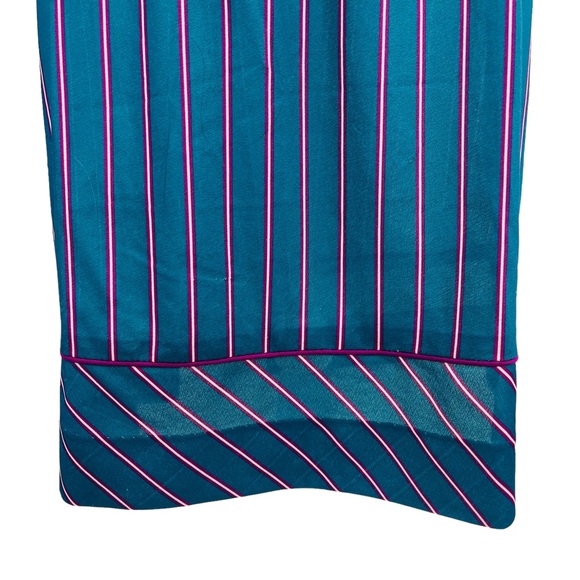 Vntg Jen Jen New York 70s Secretary Dress Teal Purple Pinstripes Puff sleeve M - Picture 5 of 13